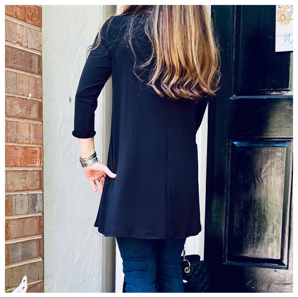 Fall stylish Black high low 3/4  sleeve tunic top - Picture 4 of 8